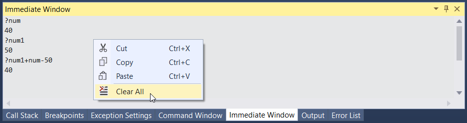 Immediate Window Context Menu