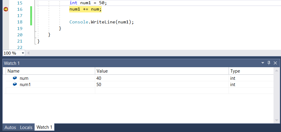 Variables in the Watch Window