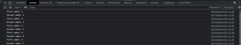 Output of console count method in JavaScript