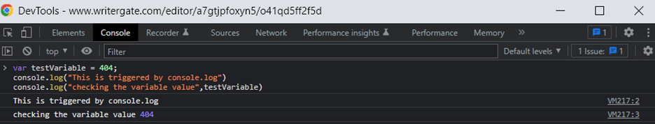 Output of console log method in JavaScript