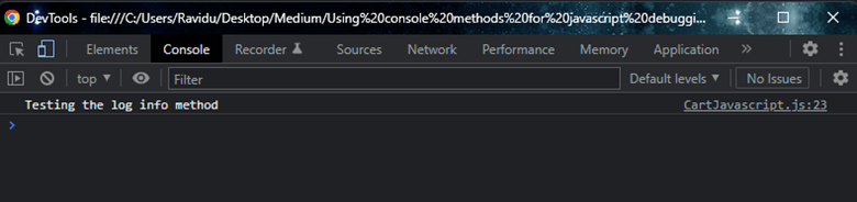 Output of console info method in JavaScript