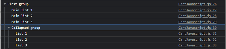 Output of groupCollapsed method in JavaScript
