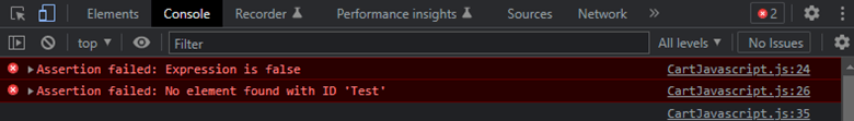 Output of console assert method in JavaScript