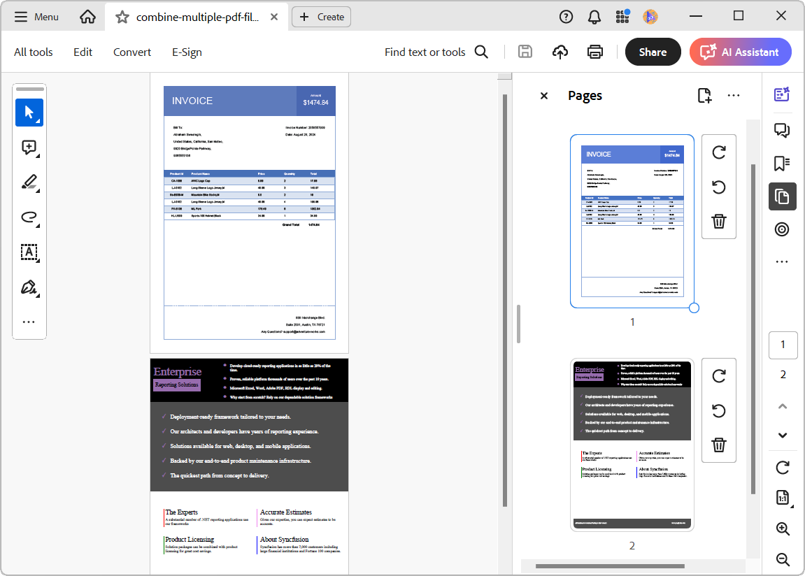 Merging two PDF files using C#