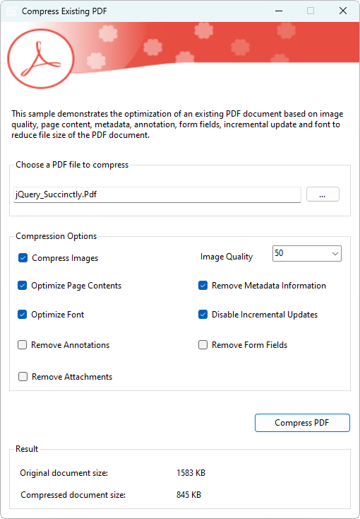 .NET PDF library compression options