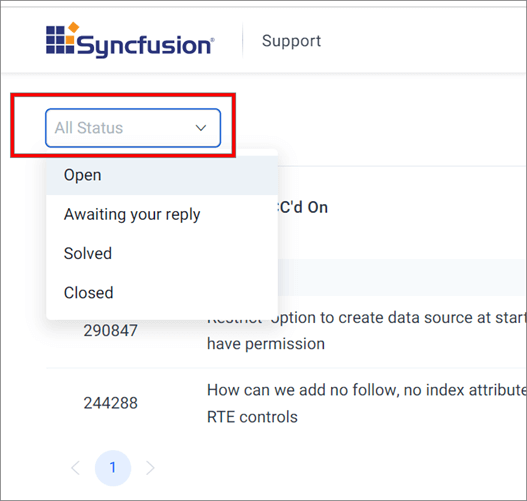 Status filter dropbox