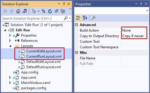 Create xml files with build action set to none