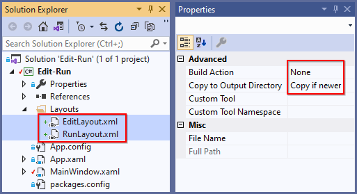 Create xml files with build action set to none