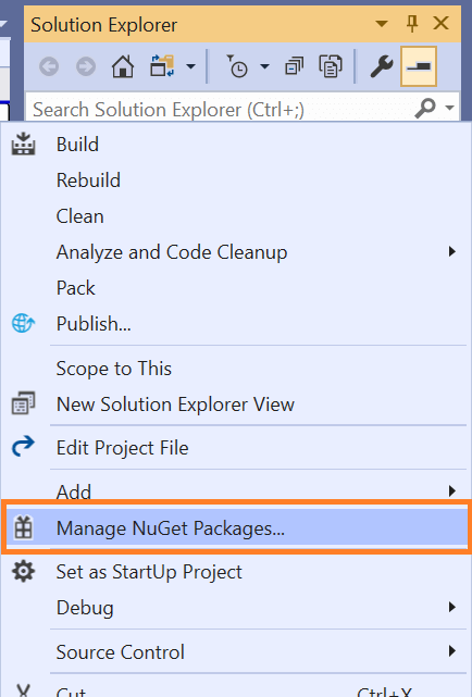 Manage NuGet Package Option