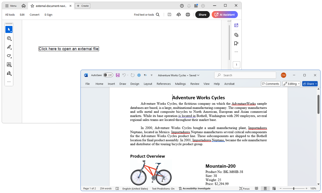 Navigating to external documents from a PDF