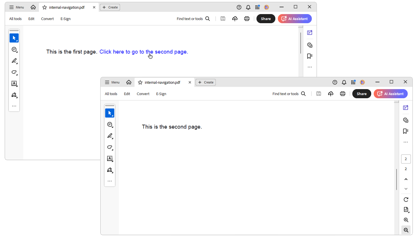 Creating internal navigation links within a PDF