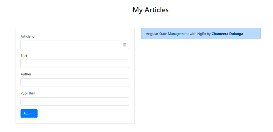 Screenshot of the application demonstrating NgRX