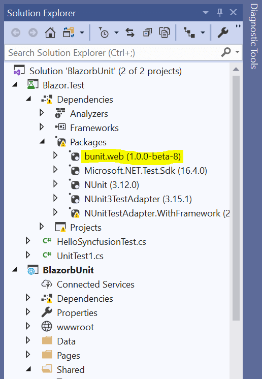 bunit web NuGet package installed