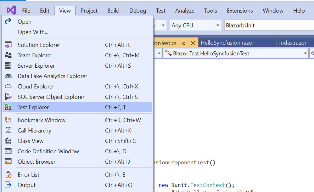 select View and then select Test Explorer