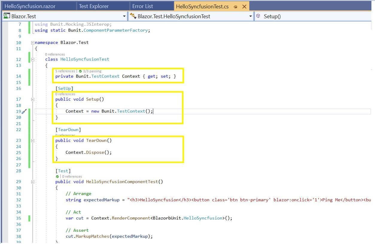 Setup Configuration of Blazor bUnit Testing