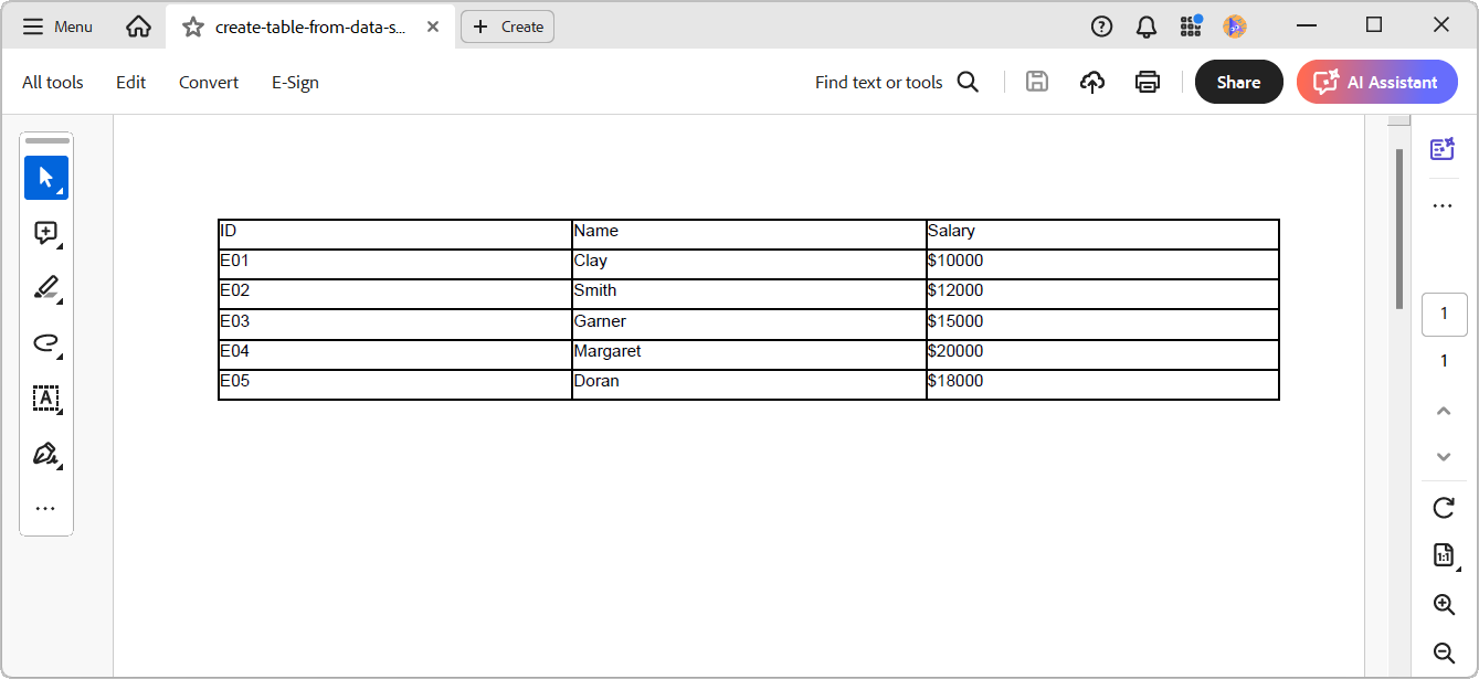 Creating a PDF table from a data source using .NET PDF Library