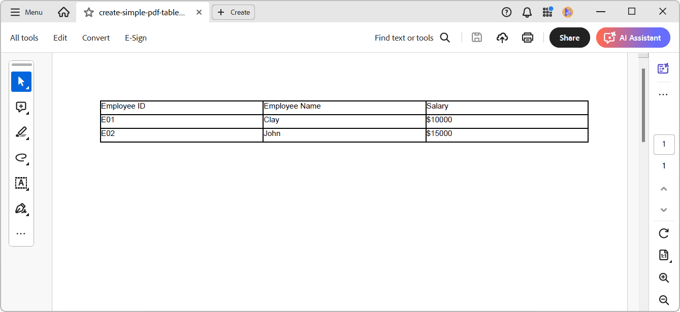 Generate PDFs with simple tables
