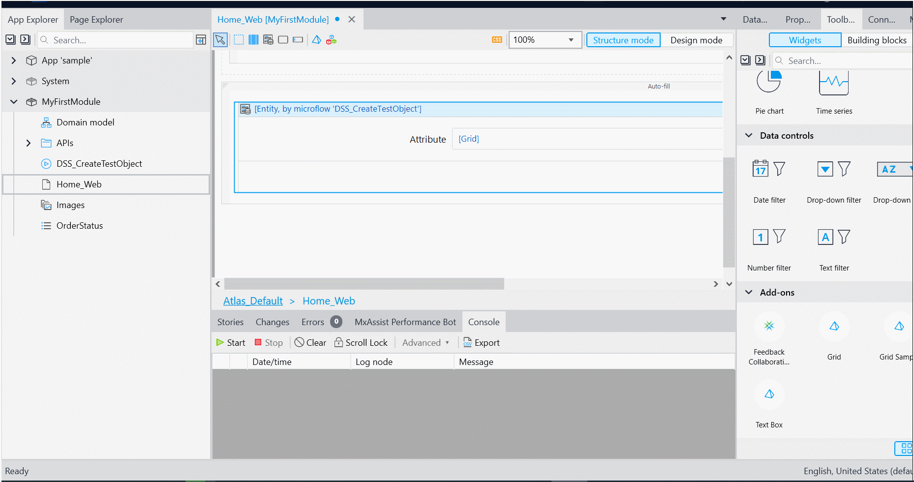 Drag and drop the created custom Data Grid widget in the layout