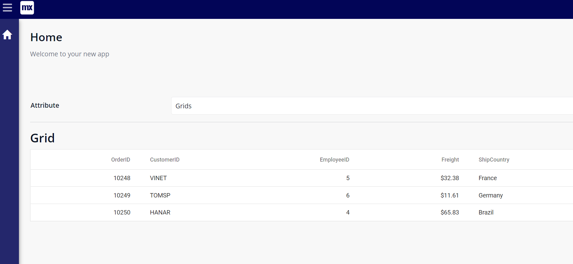 Mendix Application with Syncfusion React Data Grid