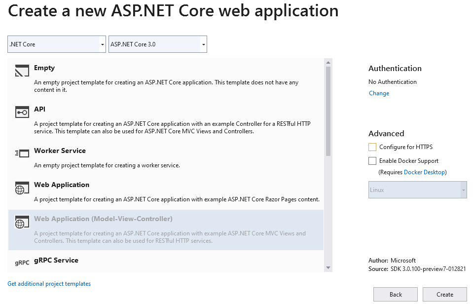Creating an ASP.NET Core application