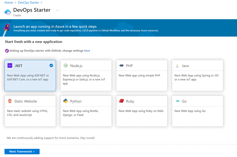 Choose the .NET option