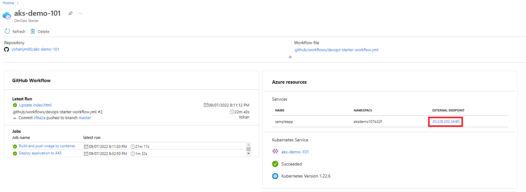 Click on the external endpoint to access the deployed app