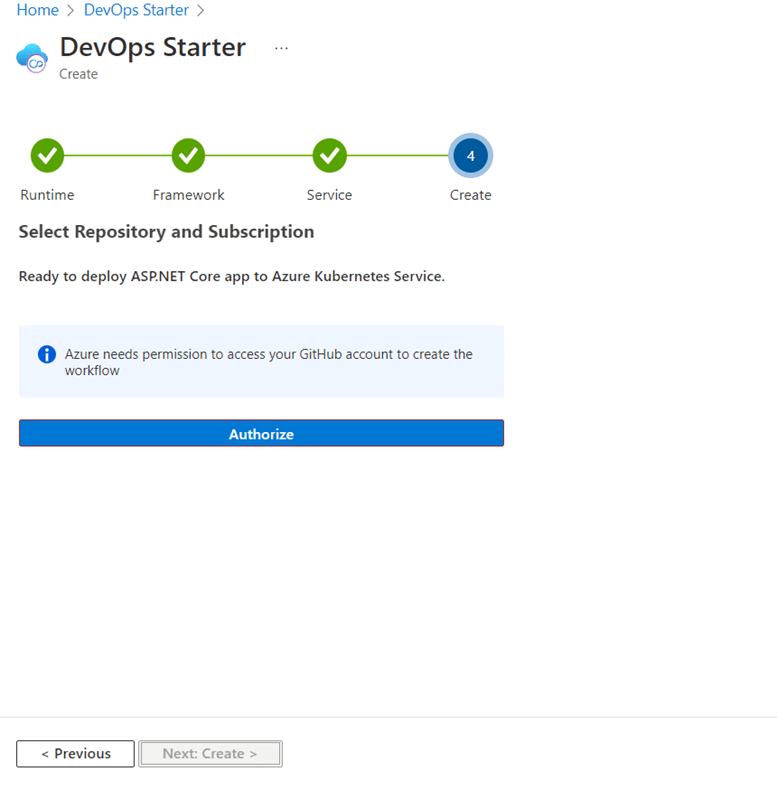 Authorize access to Azure for your GitHub personal account
