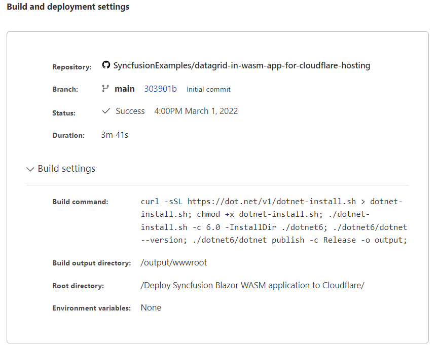 Build and deployment settings