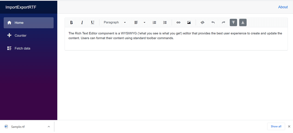 Exporting the Blazor Rich Text Editor content to RTF document
