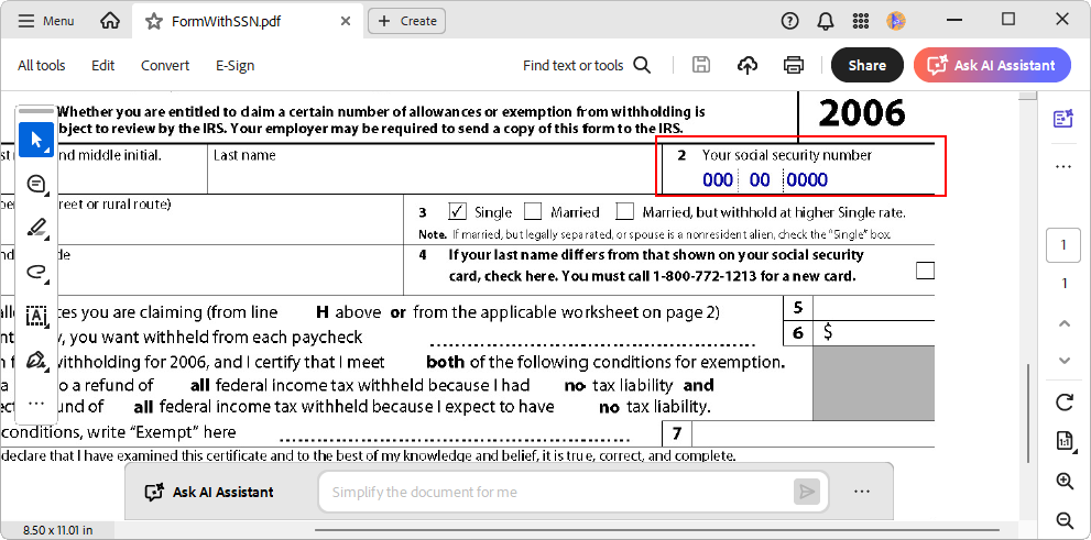 Redact a Social Security Number from the PDF
