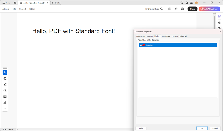 Embedded standard fonts in PDF