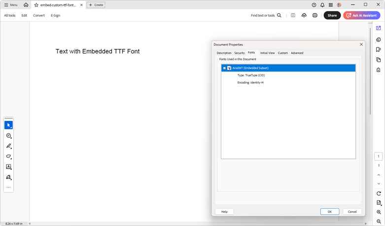 Embedded TrueType font in a PDF document