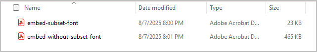 Subsetting fonts for optimized PDF file size