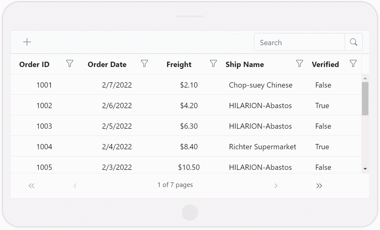 Blazor DataGrid’s Adaptive UI Layout Support for Tablet Device