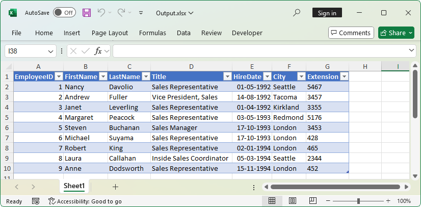Database output