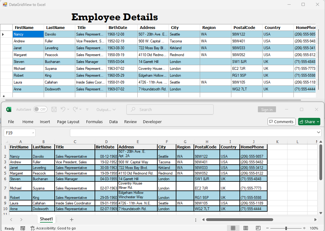 Export data from microsoft DataGrid view to excel