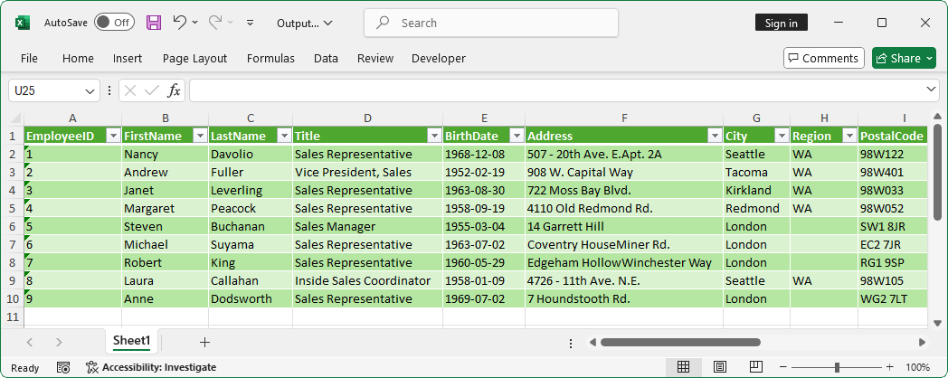 Exporting a datatable to excel worksheets