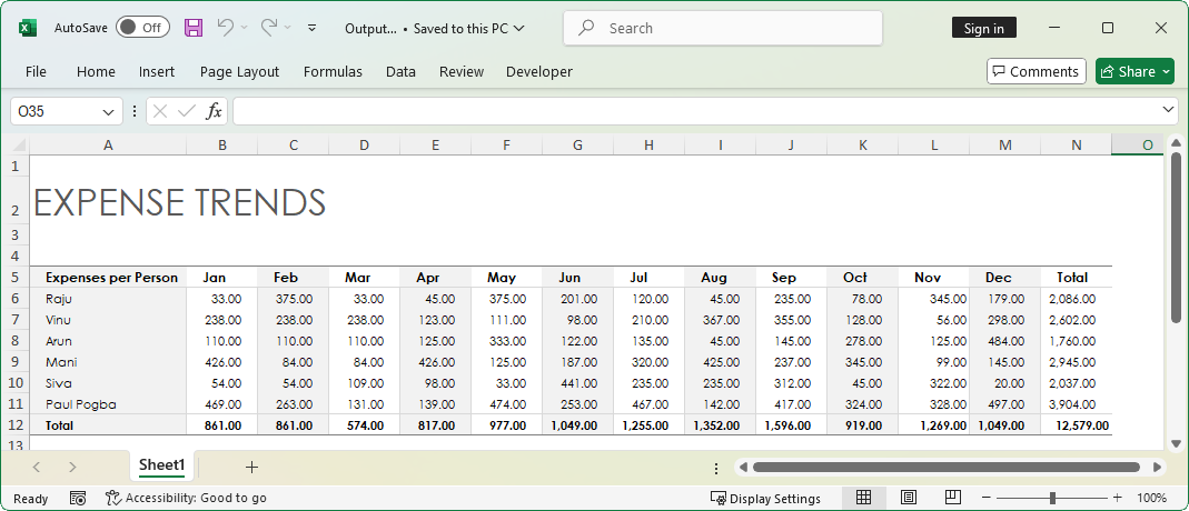Exporting an array of data to excel