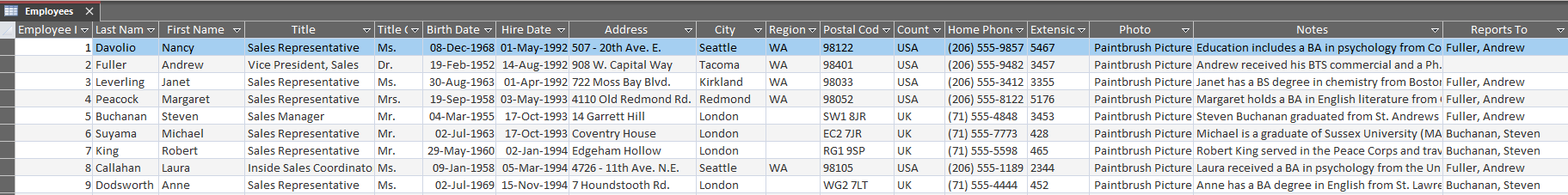 Exporting data from a database to an excel table
