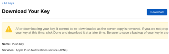 Download Your Key dialog