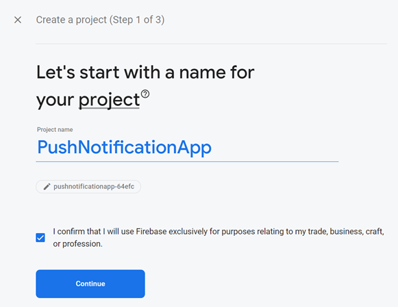 Naming the project on Firebase