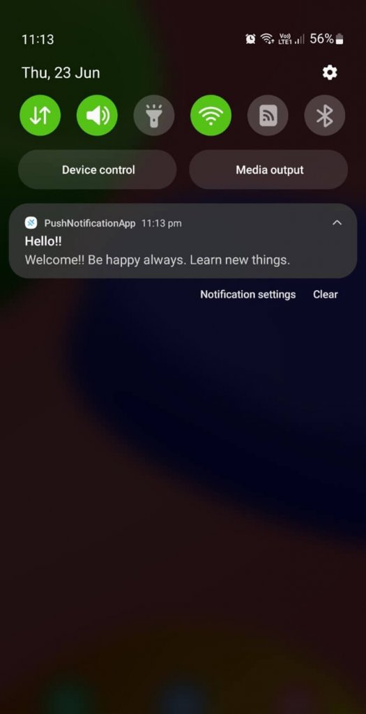 Received notification message