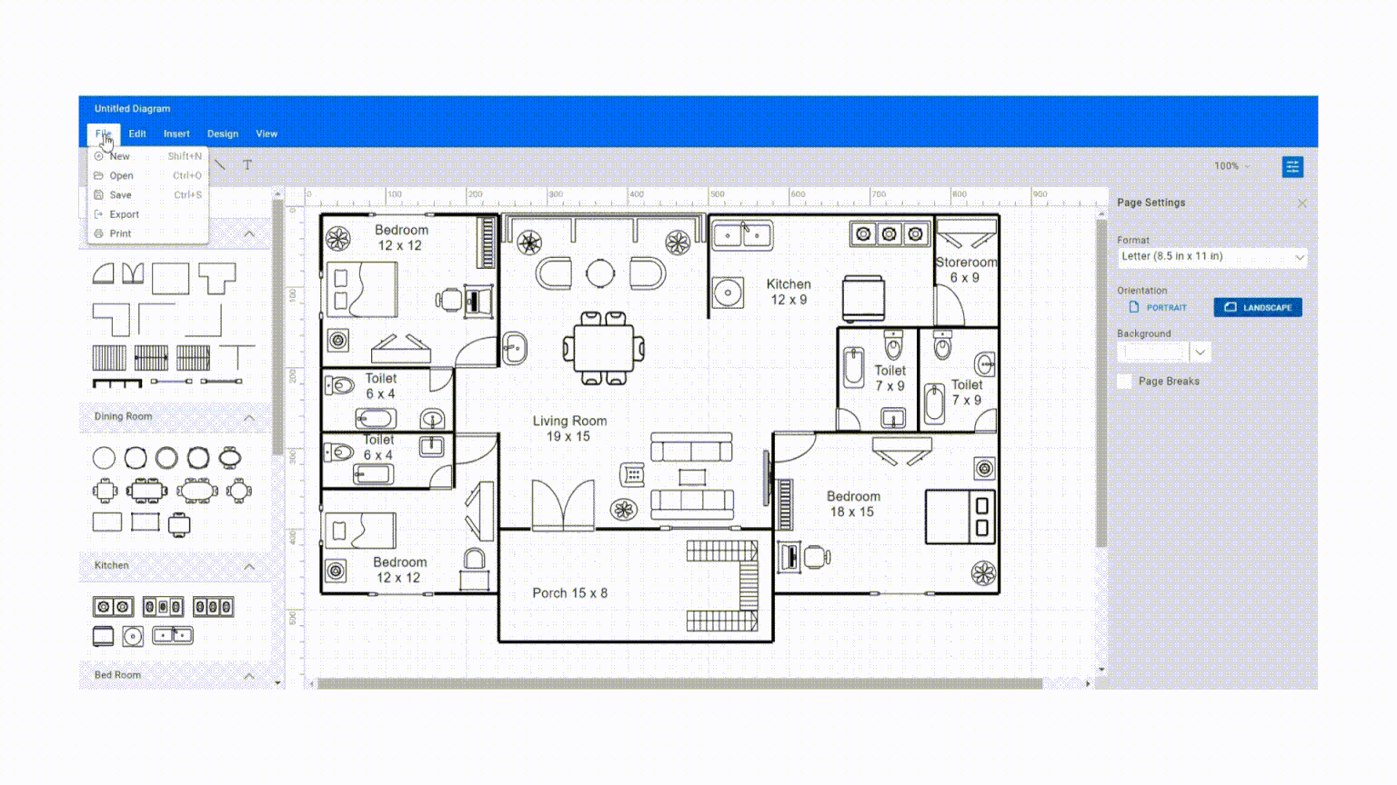 Print the floor planner diagram using the JavaScript Diagram library