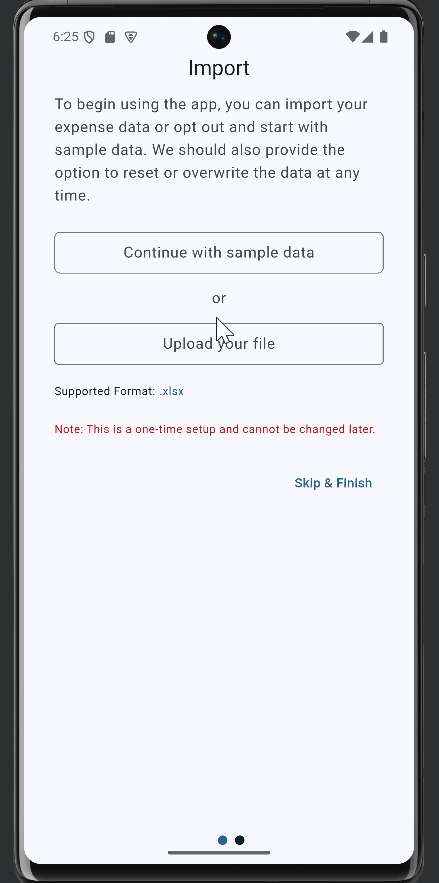 Continue with sample data feature in mobile