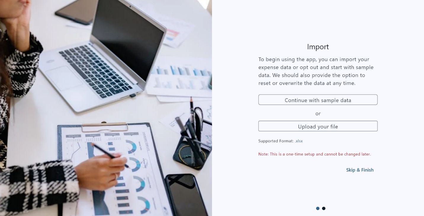 Desktop layout UI Import page