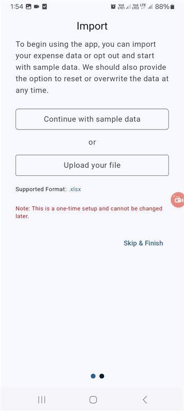Mobile layout UI Import page