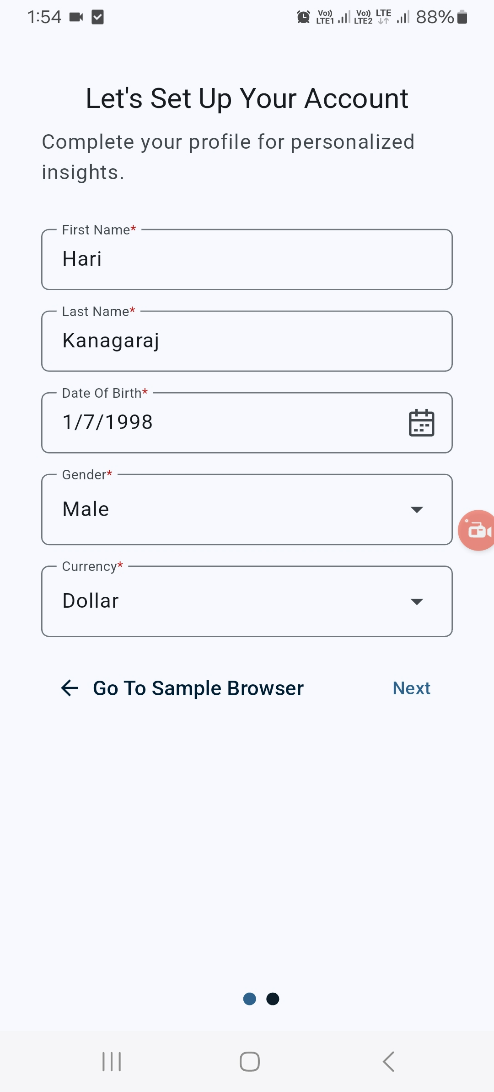 Mobile layout UI setup page
