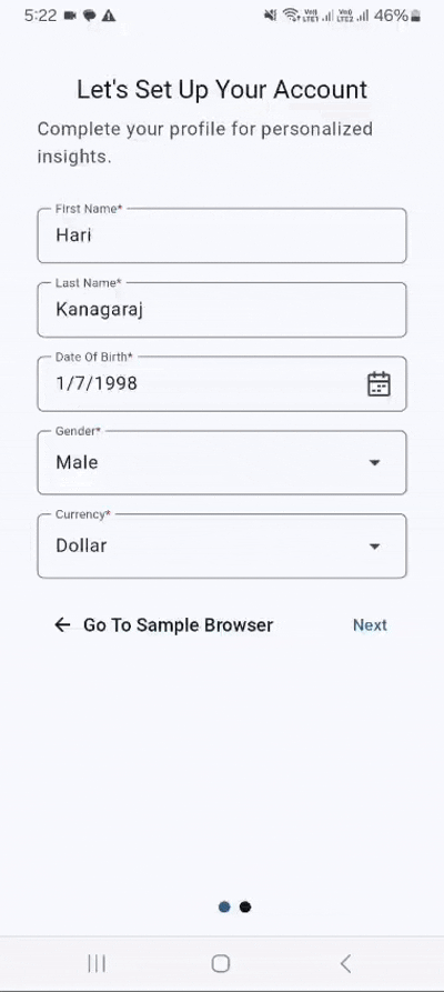Mobile layout UI setup page