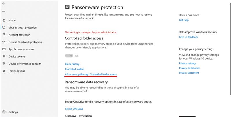 Controlled folder access