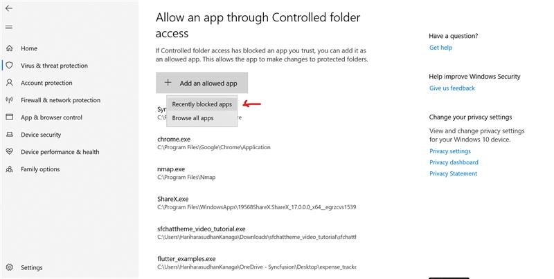Recently blocked apps